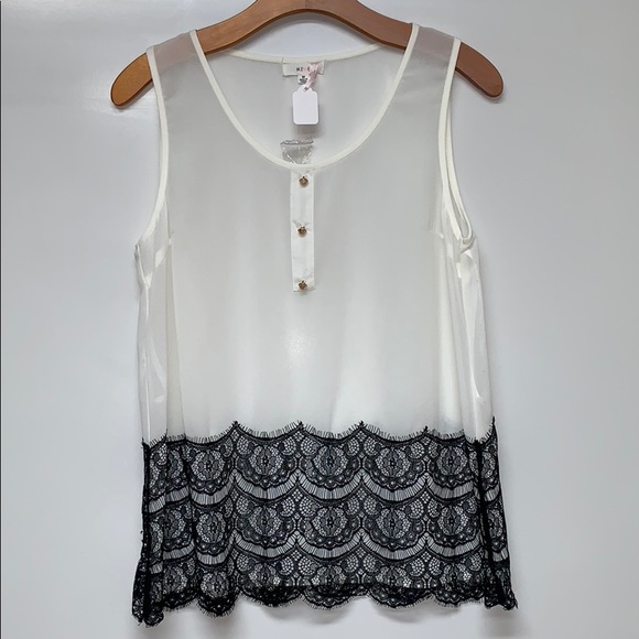 mine Tops - New MINE Lace Bottom Ivory Top Blouse